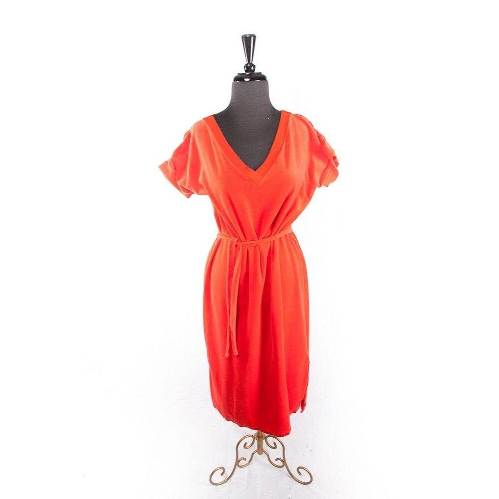 Vintage 1970's Leo Chevalier Attitudes Orange Maxi Kaftan Dress With Belt V Neck